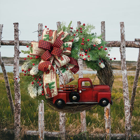 Christmas New Red Truck Christmas Wreath Door Hanging Farmhouse House Number Christmas Decoration Truck Wreath