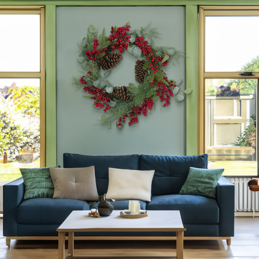 22" BERRY/EUCALYPTUS/PINECONE WREATH