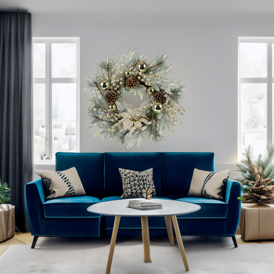 20-Inch Christmas Wreath with Warm Lights | Pre-Lit Lighted Door Decoration